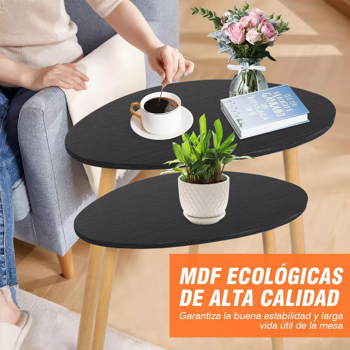 Mesa De Centro Minimalista De Madera Mesa Lateral 65x45cm