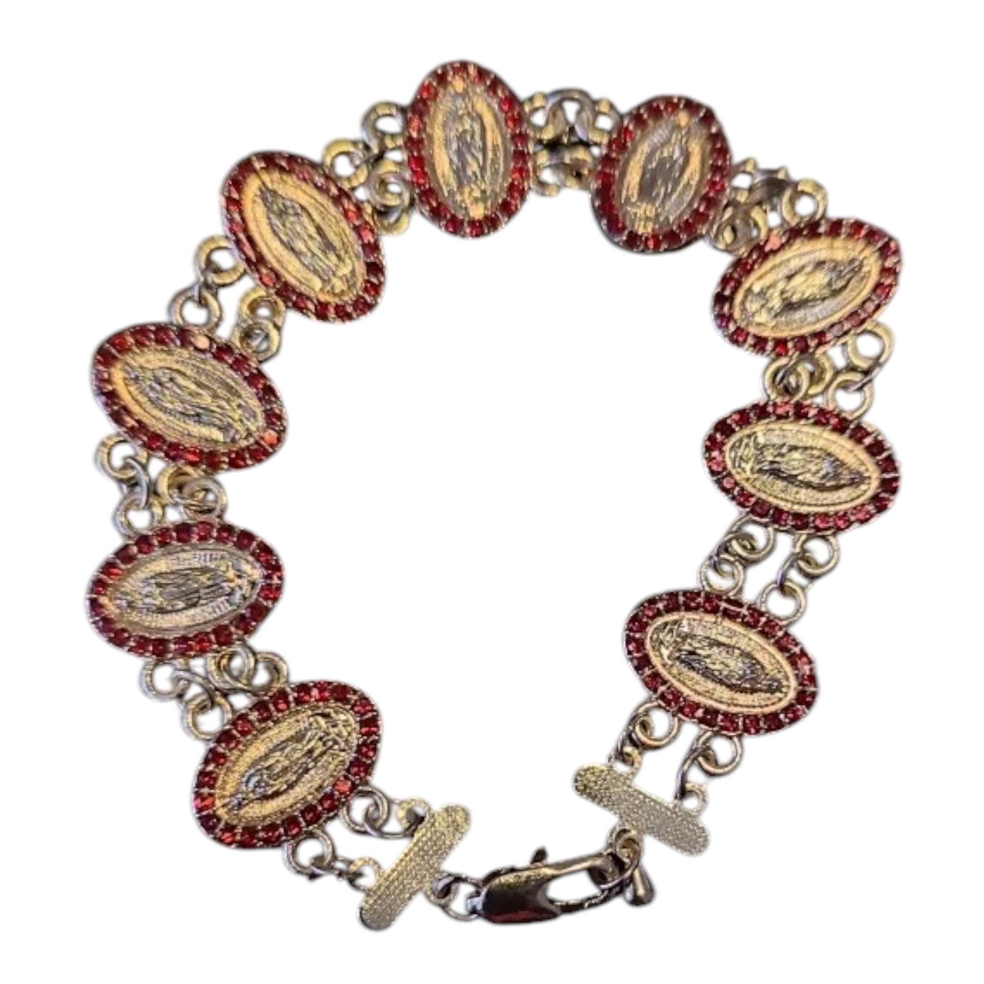 Pulsera Para Dama De La Virgen De Guadalupe, Oro 18k, zirconias rojas