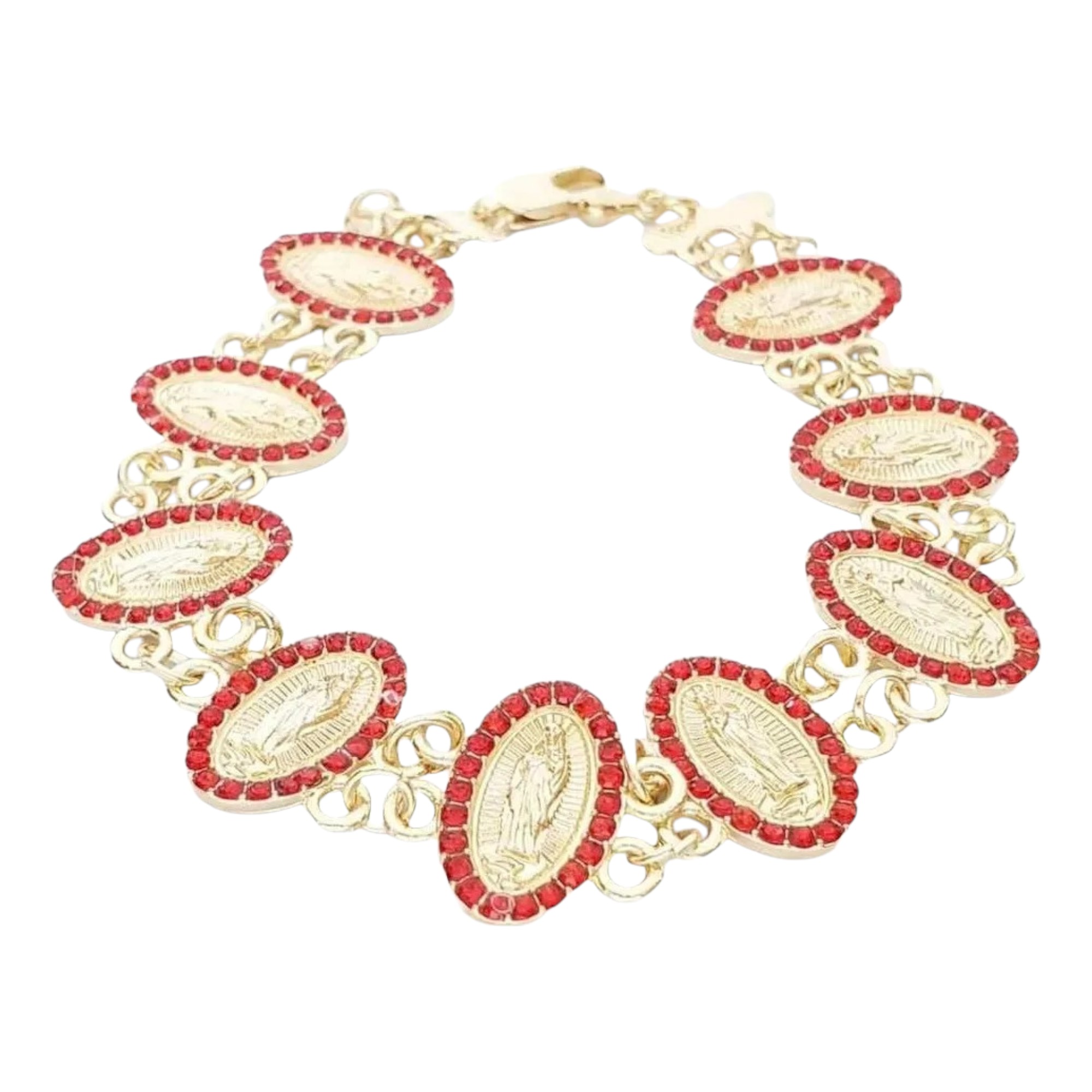 Pulsera Para Dama De La Virgen De Guadalupe, Oro 18k, zirconias rojas