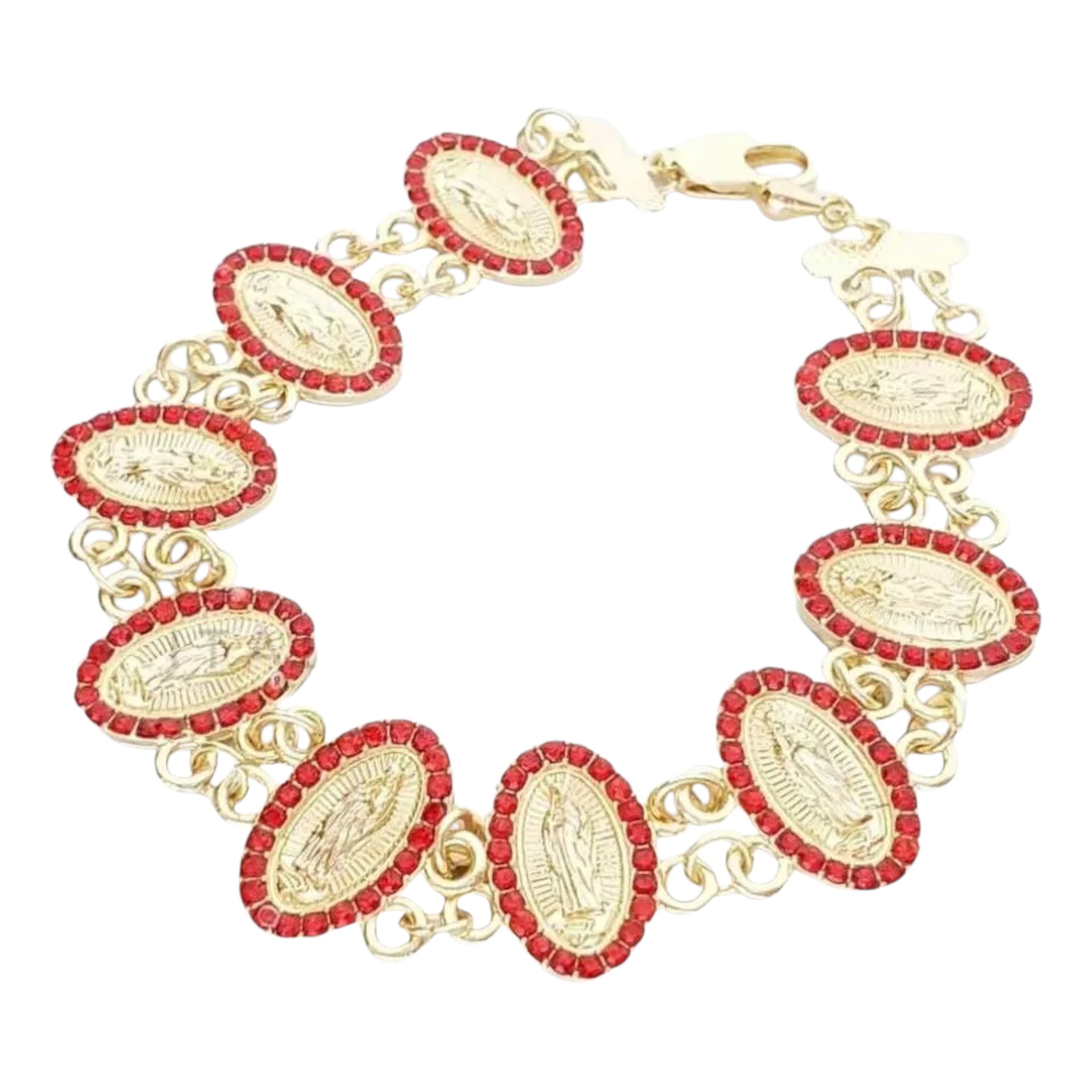 Pulsera Para Dama De La Virgen De Guadalupe, Oro 18k, zirconias rojas