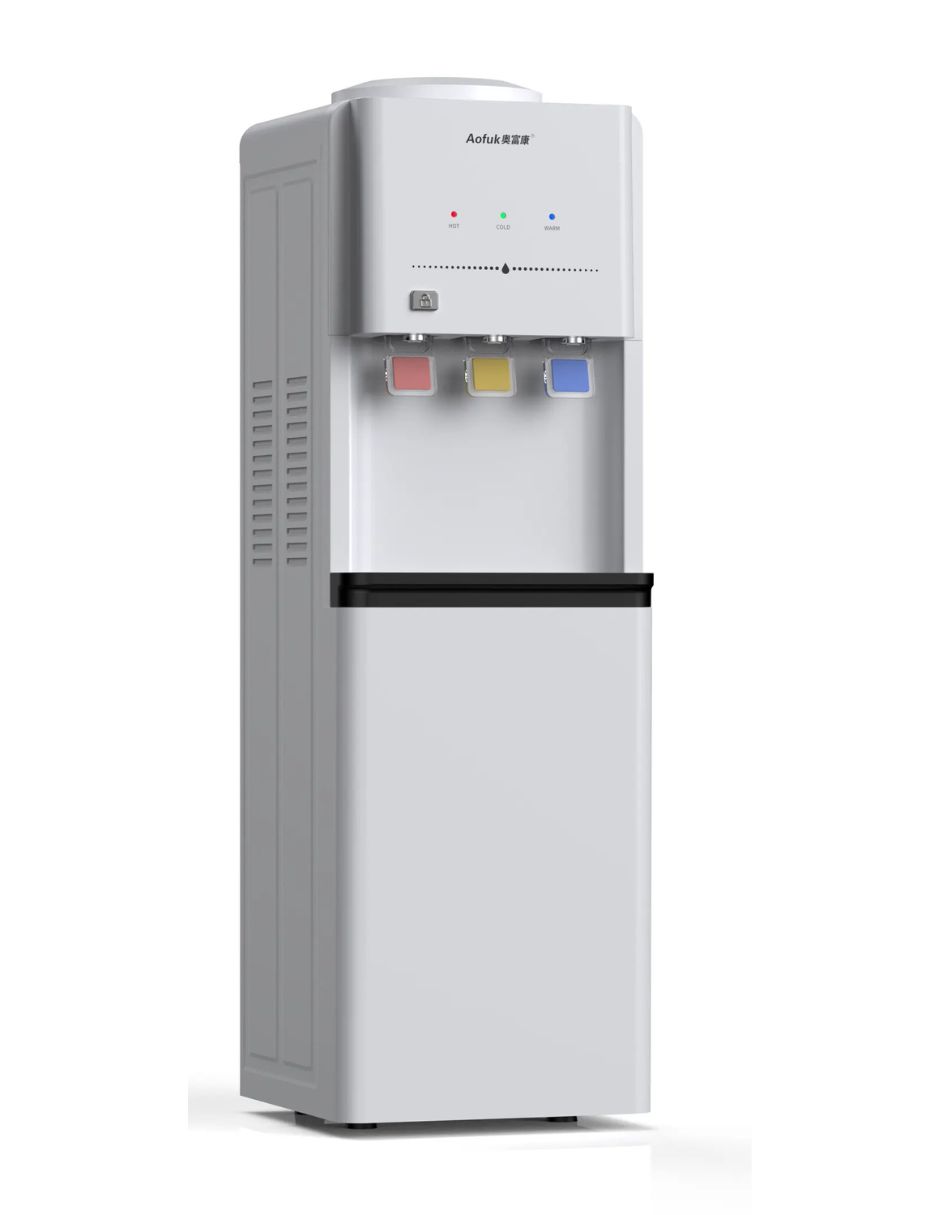 Dispensador de Agua Fría y Caliente, 3 Ajustes de Temperatura, Gabinete de Almacenamiento, Blanco Bluelander