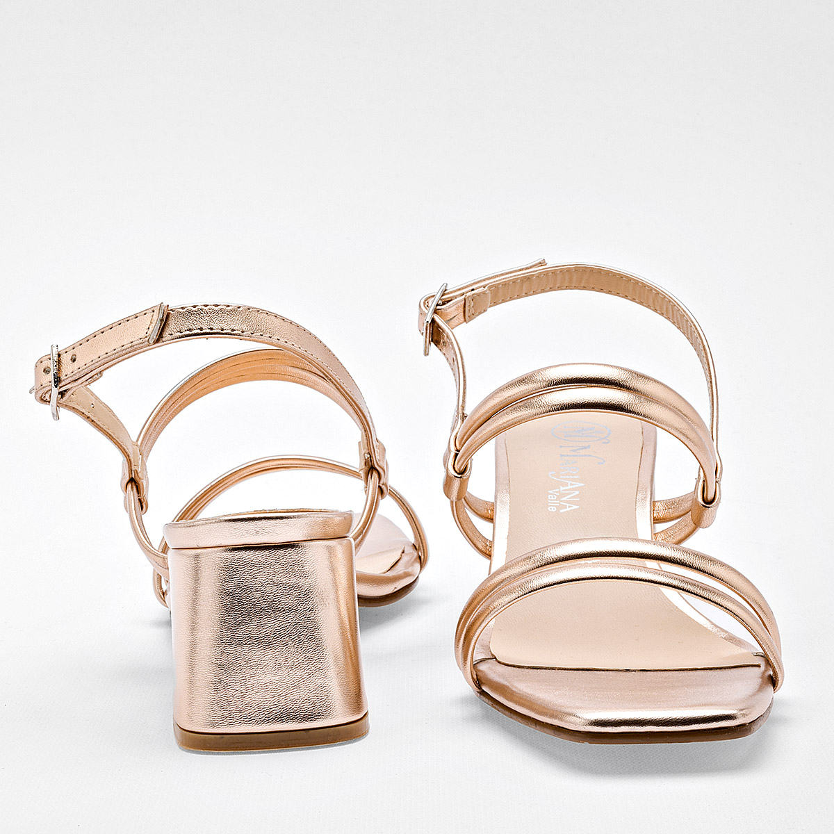 ZAPATILLA TACON 6 CM MUJER MARIANA VALLE 9704 ORO ROSA NAPA METALICA 