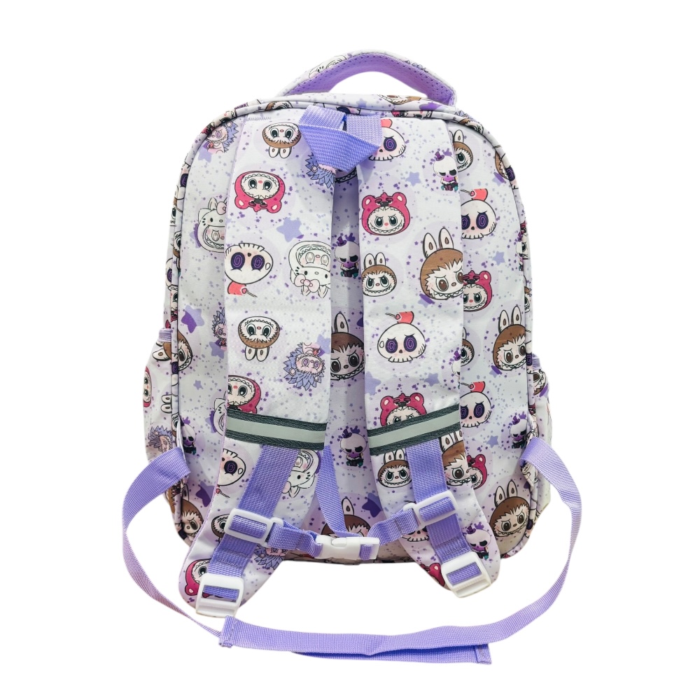 Mochila escolar color lila de Labubu es práctica y espaciosa