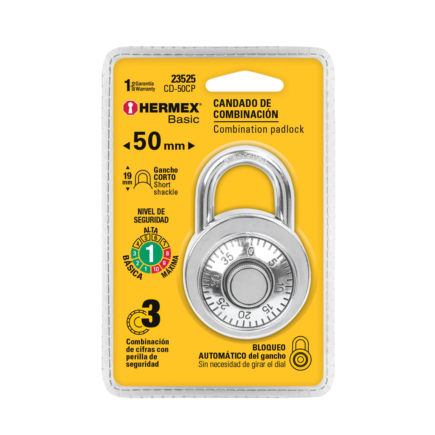 Candado de combinación de disco en blíster, HERMEX BASIC