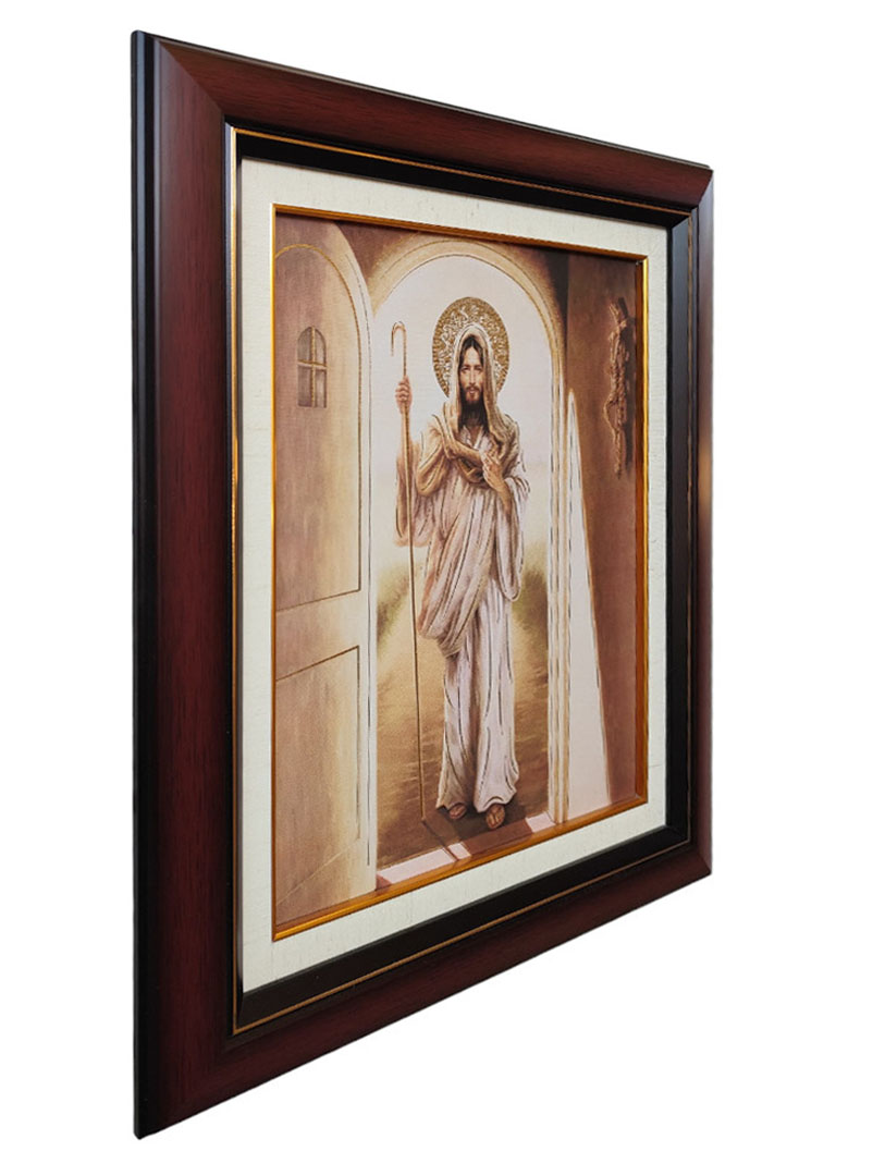 Cuadro decorativo de Jesús entrando por una puerta con marco y marialuisa