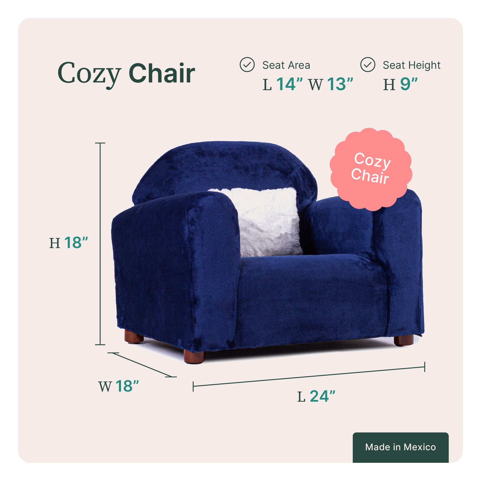 Sofá infantil Keet; Mueble realístico individual con estructura y base de madera sólida, ergonómico y suave al tacto. Incluye almohada de decoración soft plush