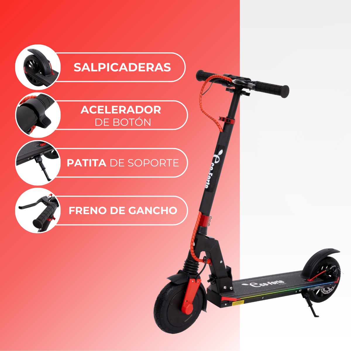 Scooter Patín Eléctrico Eco-forte Plegable 180w 24v 15km/h Negro