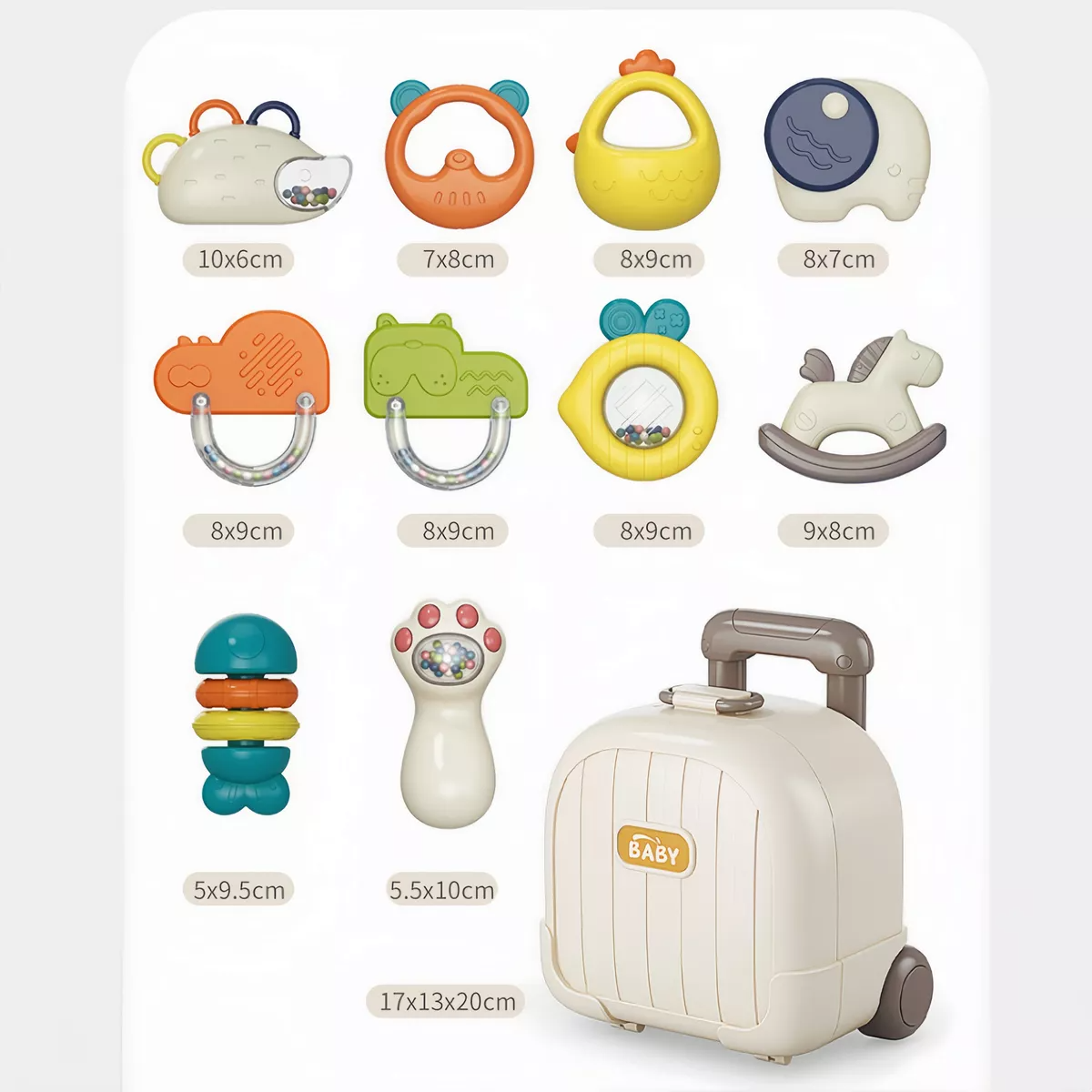 Juguetes De Sonajero Mordedor Molar Caja Trolley + 10 Piezas