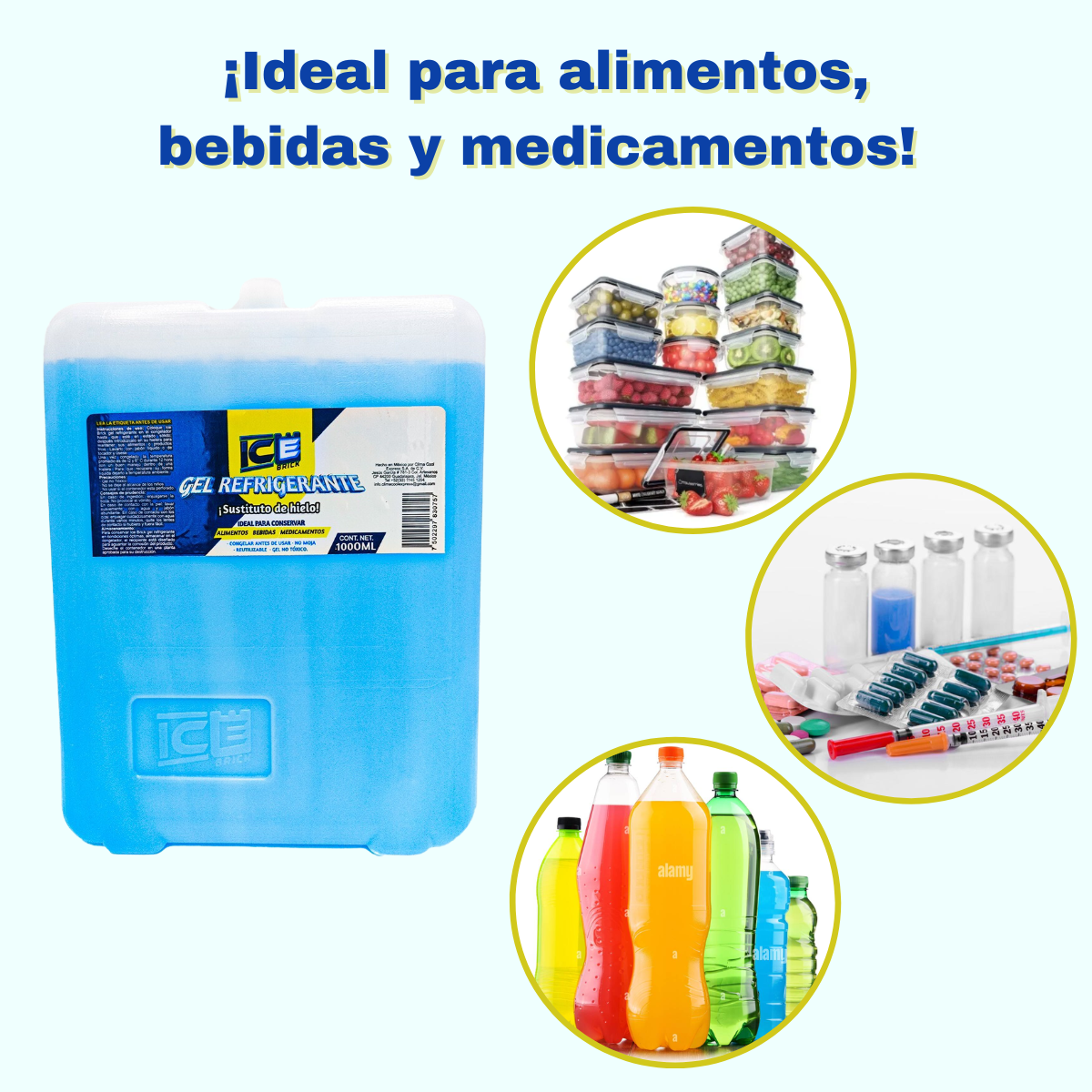  Gel Refrigerante ICE BRICK Sustituto De Hielo  1000 Ml 1 pieza