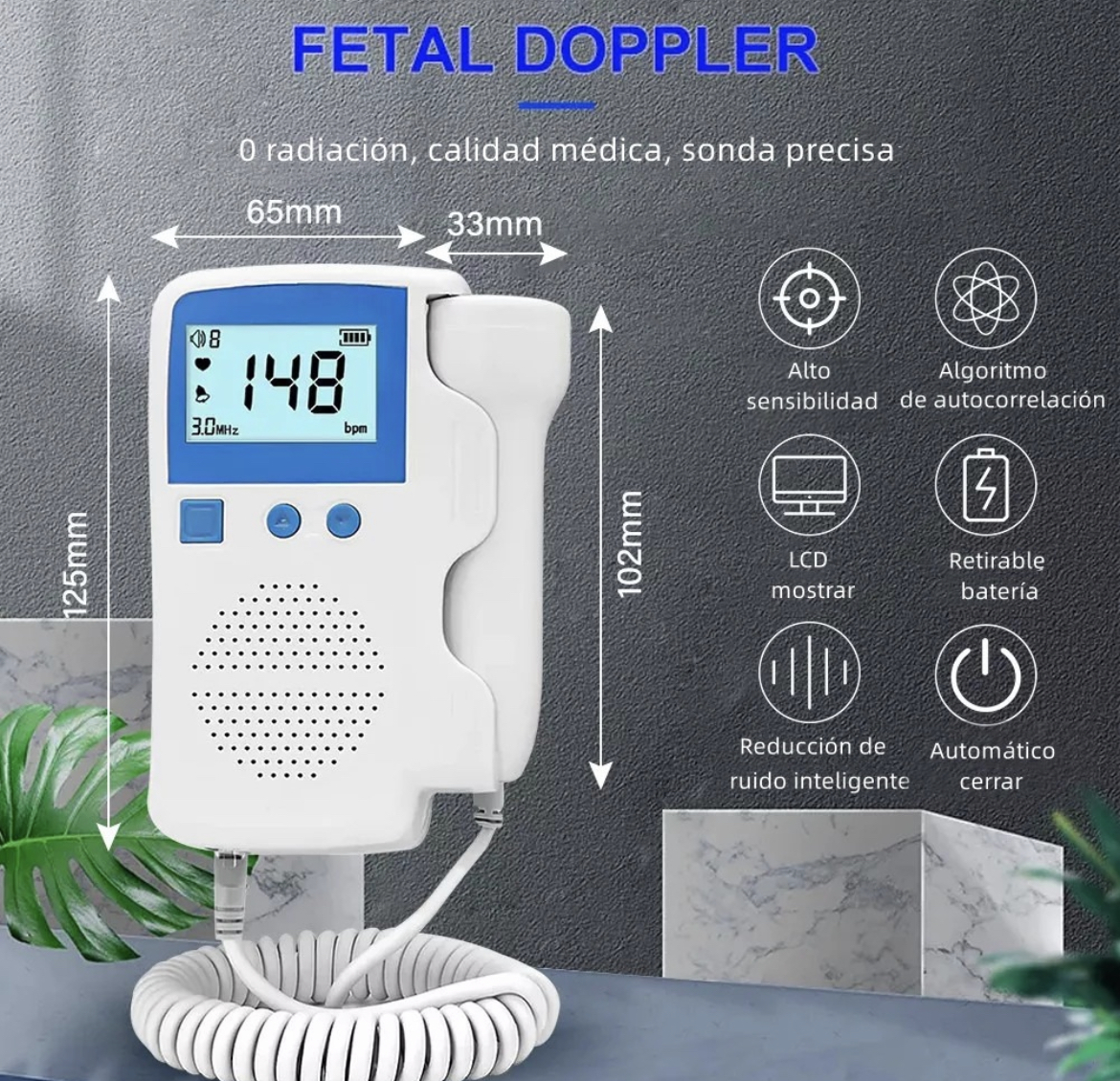 Detector De Frecuencia Cardíaca Fetal Doppler +gel  Batería