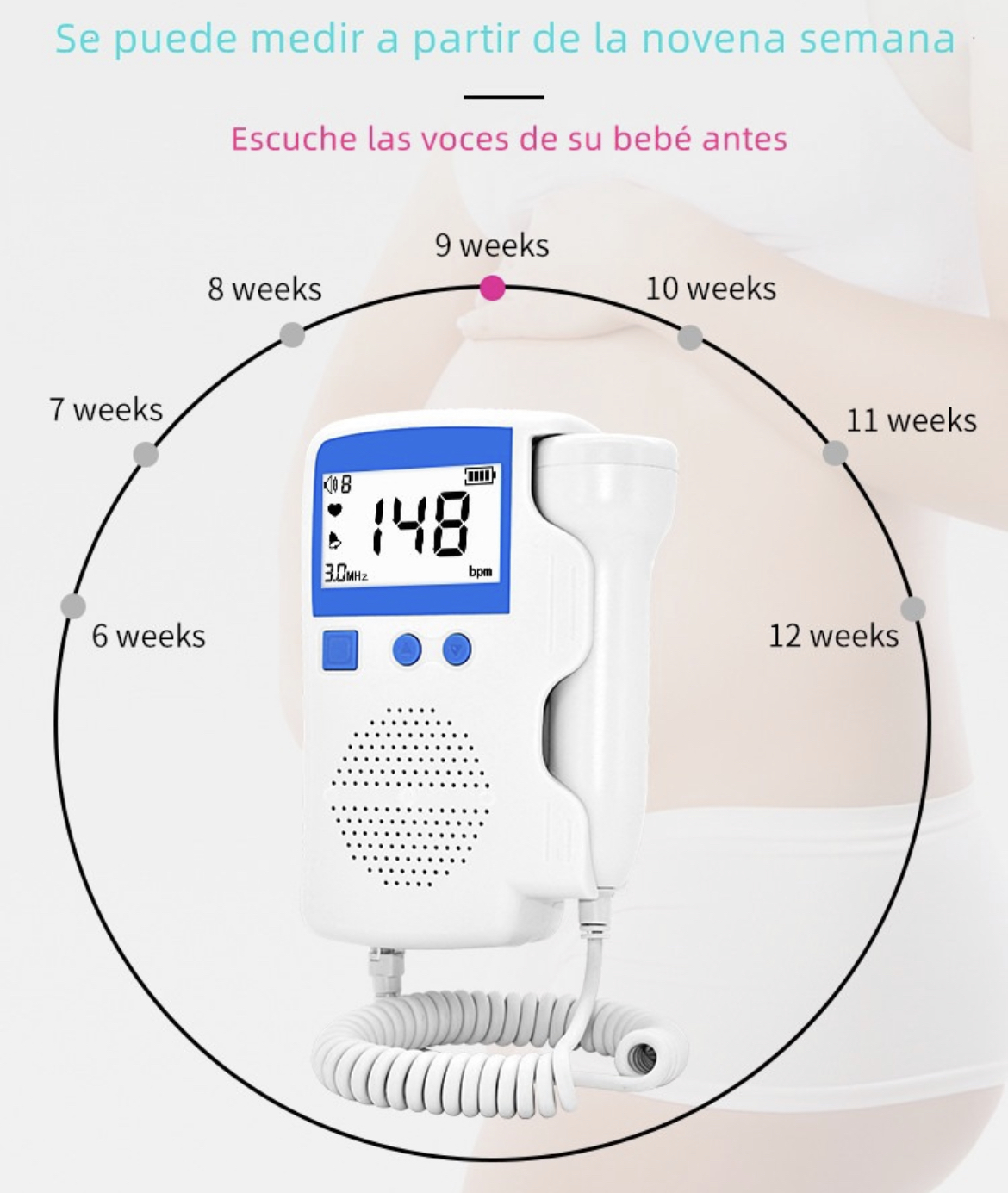 Detector De Frecuencia Cardíaca Fetal Doppler +gel  Batería