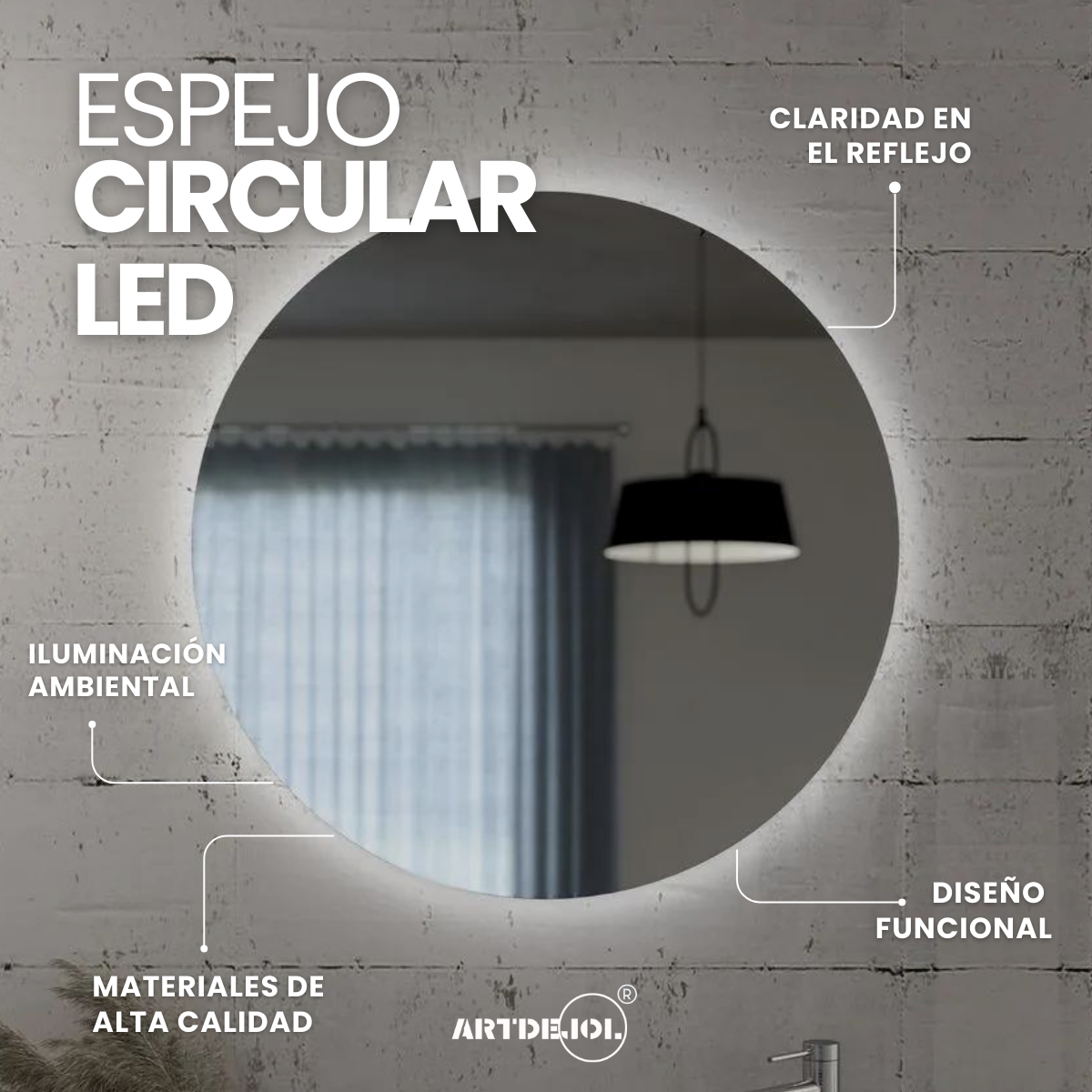 Espejo Led Luz Cálida Circular Diámetro 70 cm Imagen Hd