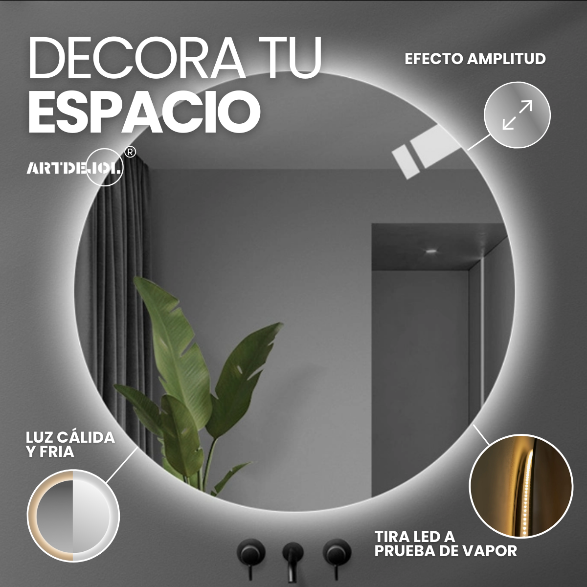 Espejo Led Luz Cálida Circular Diámetro 70 cm Imagen Hd