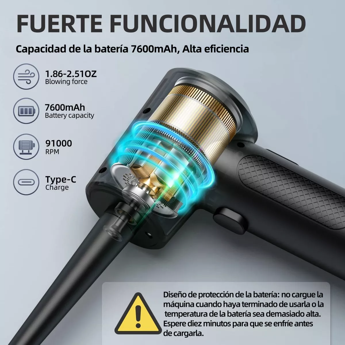 Kits Inalámbricos De Limpieza De Aire Comprimido Pórtatil Soplador De Aire 3 Modos 91000rpm Con Led 7600mah Para Limpiar Teclado Pc Auto Cámara Hogar Y Encender Parilla Inflar Pelotas De Yoga
