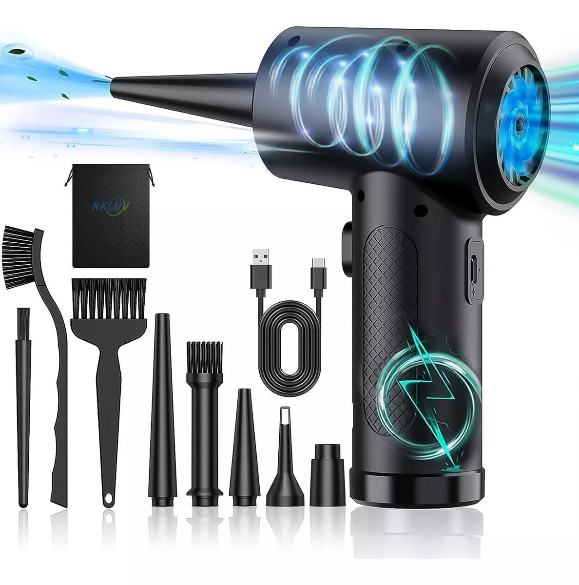 Kits Inalámbricos De Limpieza De Aire Comprimido Pórtatil Soplador De Aire 3 Modos 91000rpm Con Led 7600mah Para Limpiar Teclado Pc Auto Cámara Hogar Y Encender Parilla Inflar Pelotas De Yoga
