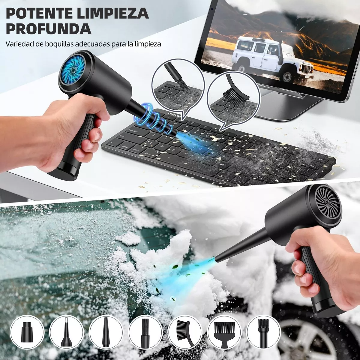 Kits Inalámbricos De Limpieza De Aire Comprimido Pórtatil Soplador De Aire 3 Modos 91000rpm Con Led 7600mah Para Limpiar Teclado Pc Auto Cámara Hogar Y Encender Parilla Inflar Pelotas De Yoga