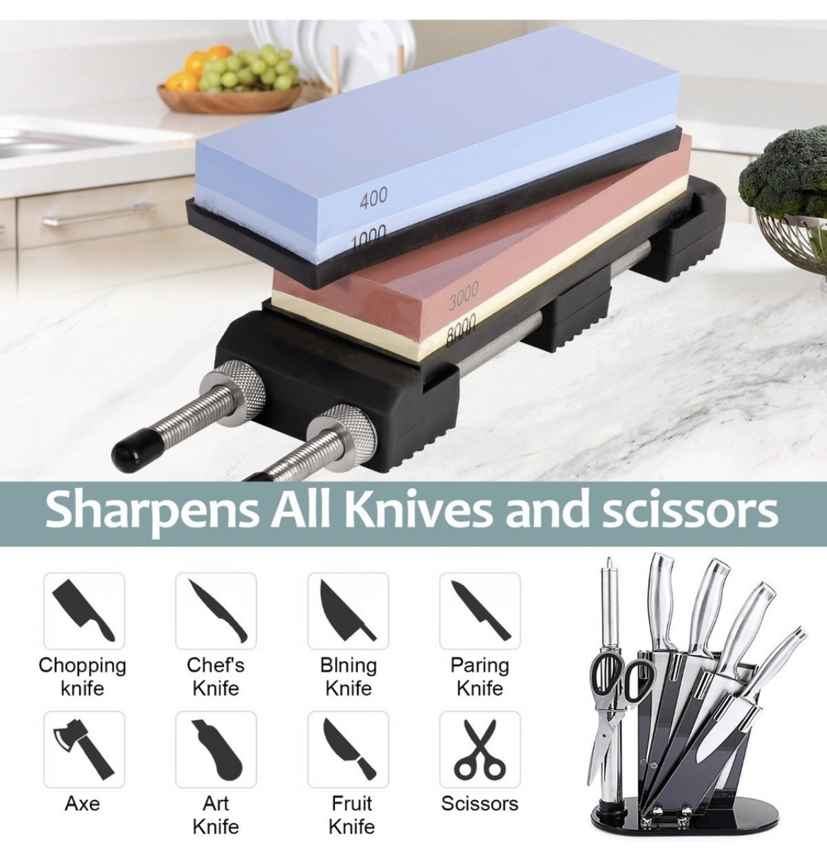 400/1000 3000/8000 Juego De Piedra Afilar Doble Con Base
