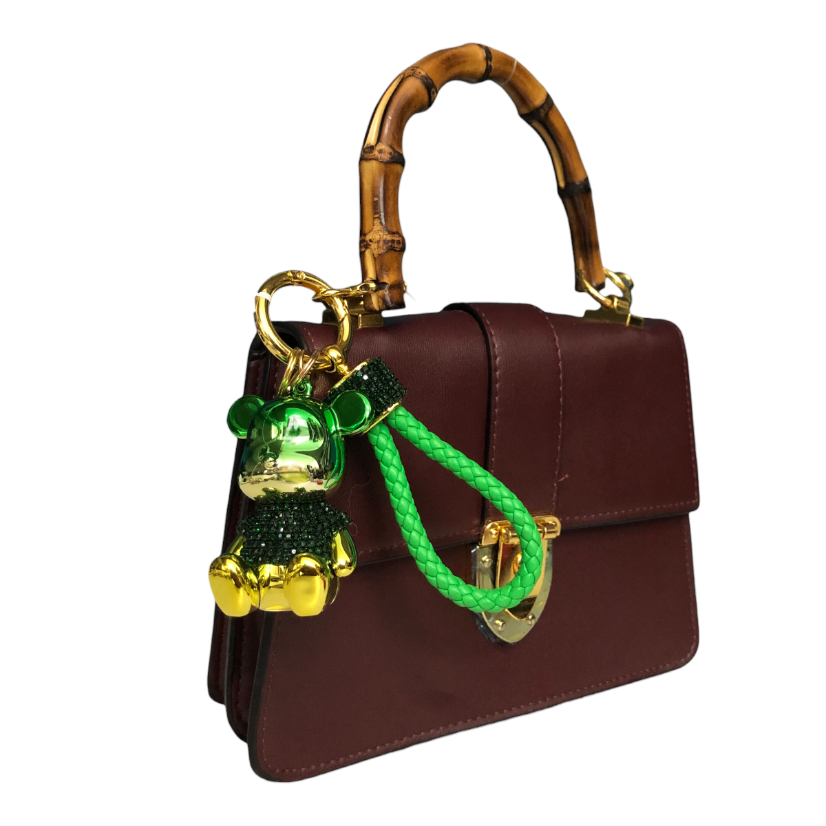 Llavero Osito Pedrería Verde Brilloso