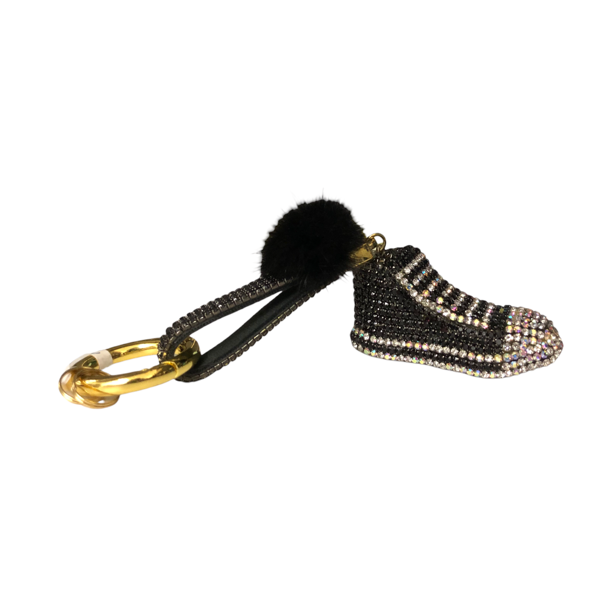 Llavero De Tenis Color Negro Mini Pompón Pedrería
