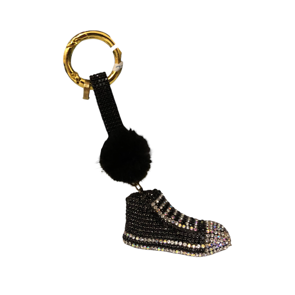 Llavero De Tenis Color Negro Mini Pompón Pedrería