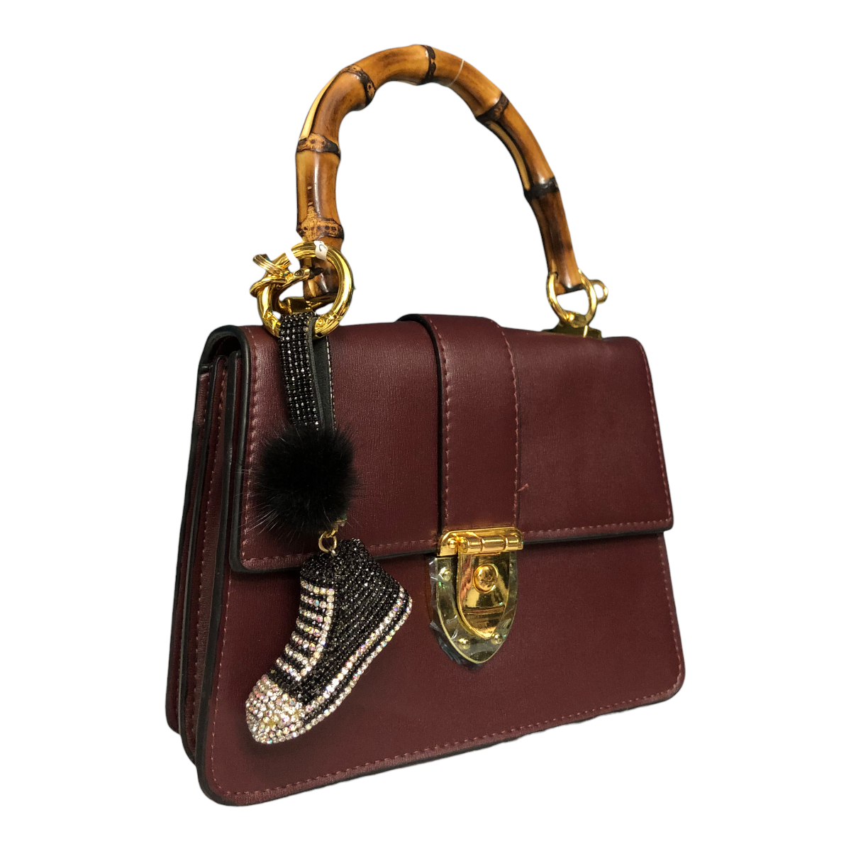 Llavero De Tenis Color Negro Mini Pompón Pedrería