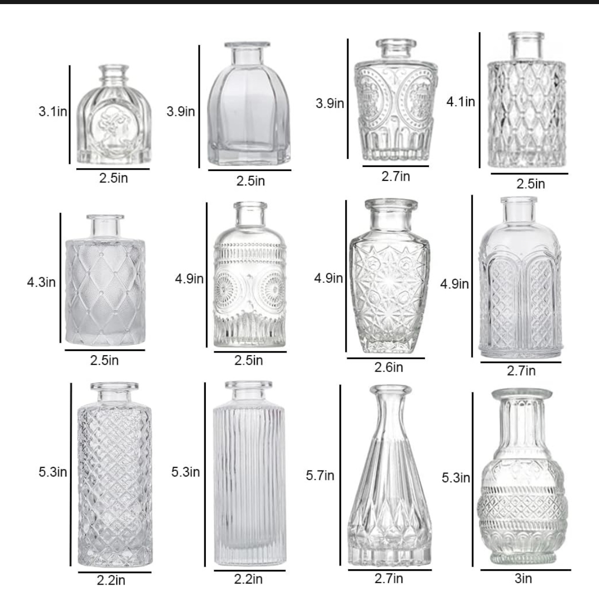 Juego De 12 Floreros Jarrones De Vidrio Cristal Transparente