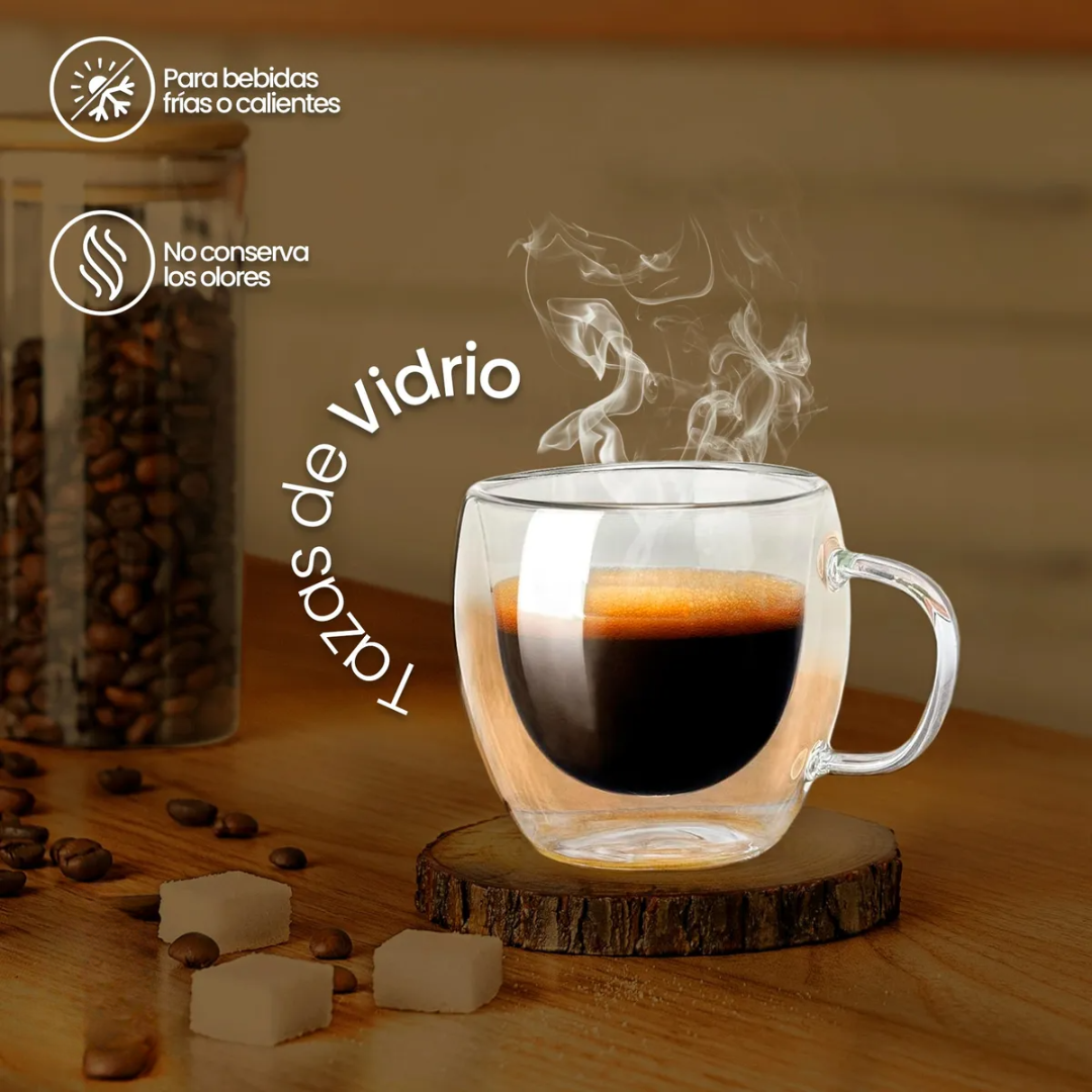 Juego De 4 Tazas Vidrio Cristal 2 De 250 Ml 2 De 350 Ml Cafe