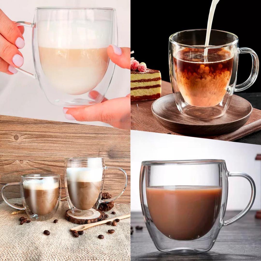 Juego De 4 Tazas Vidrio Cristal 2 De 250 Ml 2 De 350 Ml Cafe
