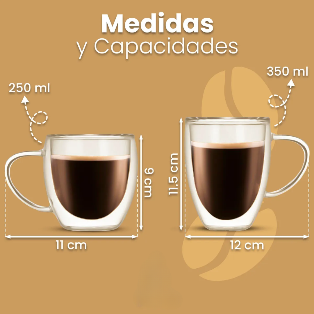 Juego De 4 Tazas Vidrio Cristal 2 De 250 Ml 2 De 350 Ml Cafe