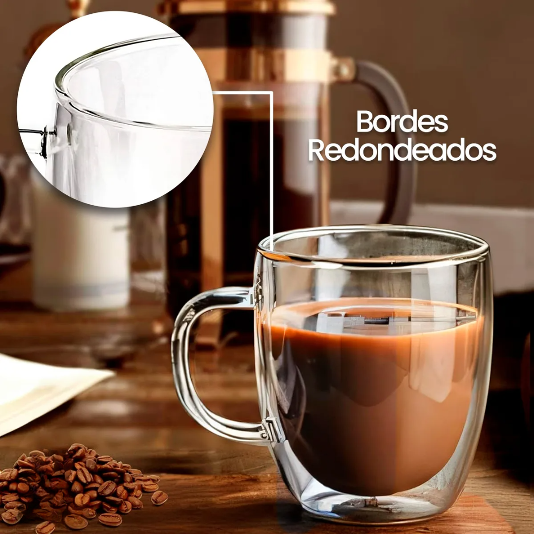 Juego De 4 Tazas Vidrio Cristal 2 De 250 Ml 2 De 350 Ml Cafe