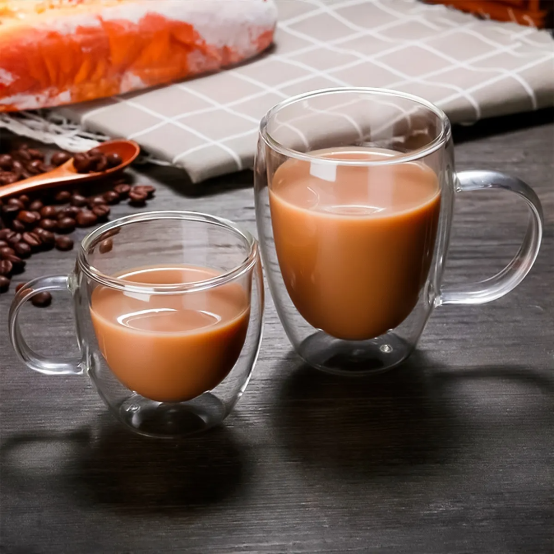 Juego De 4 Tazas Vidrio Cristal 2 De 250 Ml 2 De 350 Ml Cafe