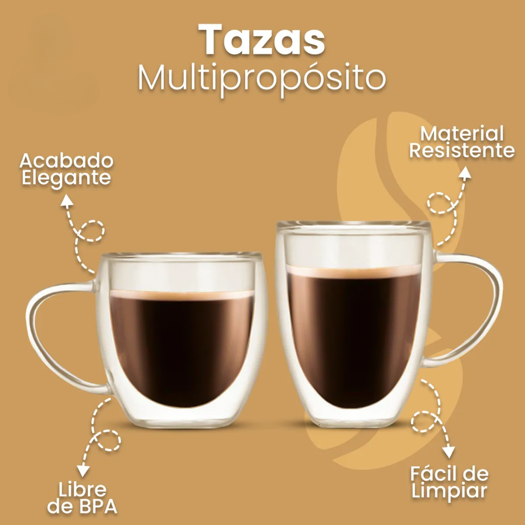 Juego De 4 Tazas Vidrio Cristal 2 De 250 Ml 2 De 350 Ml Cafe