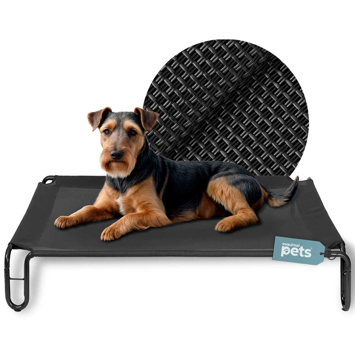 Cama Elevada para Perro Chico con Malla Transpirable ideal en Calor, Catre de Mascotas para Interior y Exterior Color Negro. ESQUIMAL