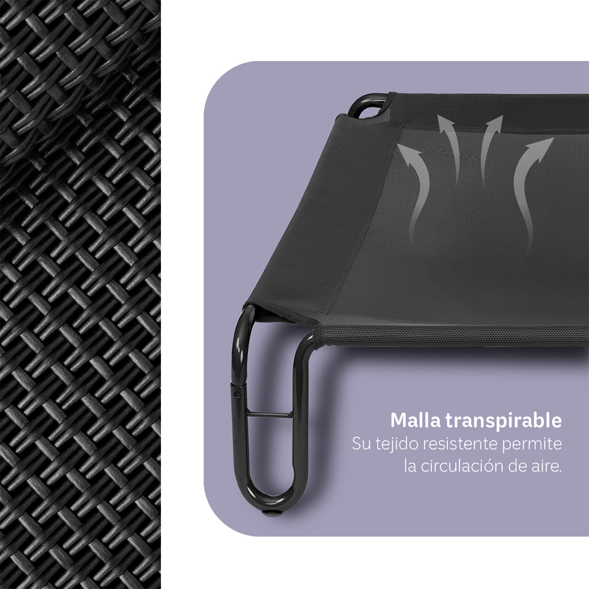 Cama Elevada para Perro Chico con Malla Transpirable ideal en Calor, Catre de Mascotas para Interior y Exterior Color Negro. ESQUIMAL