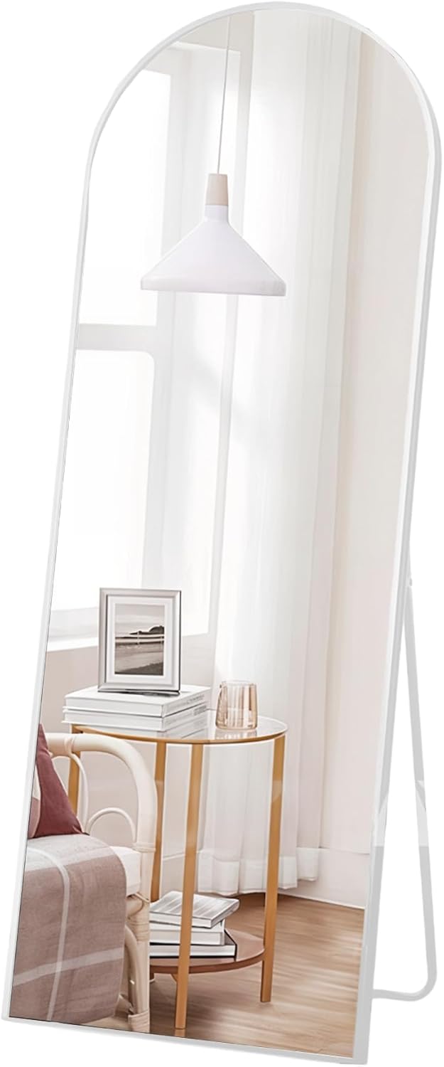 Espejo Curvo de Cuerpo Completo con Soporte y Marco de Aluminio, Blanco Bluelander
