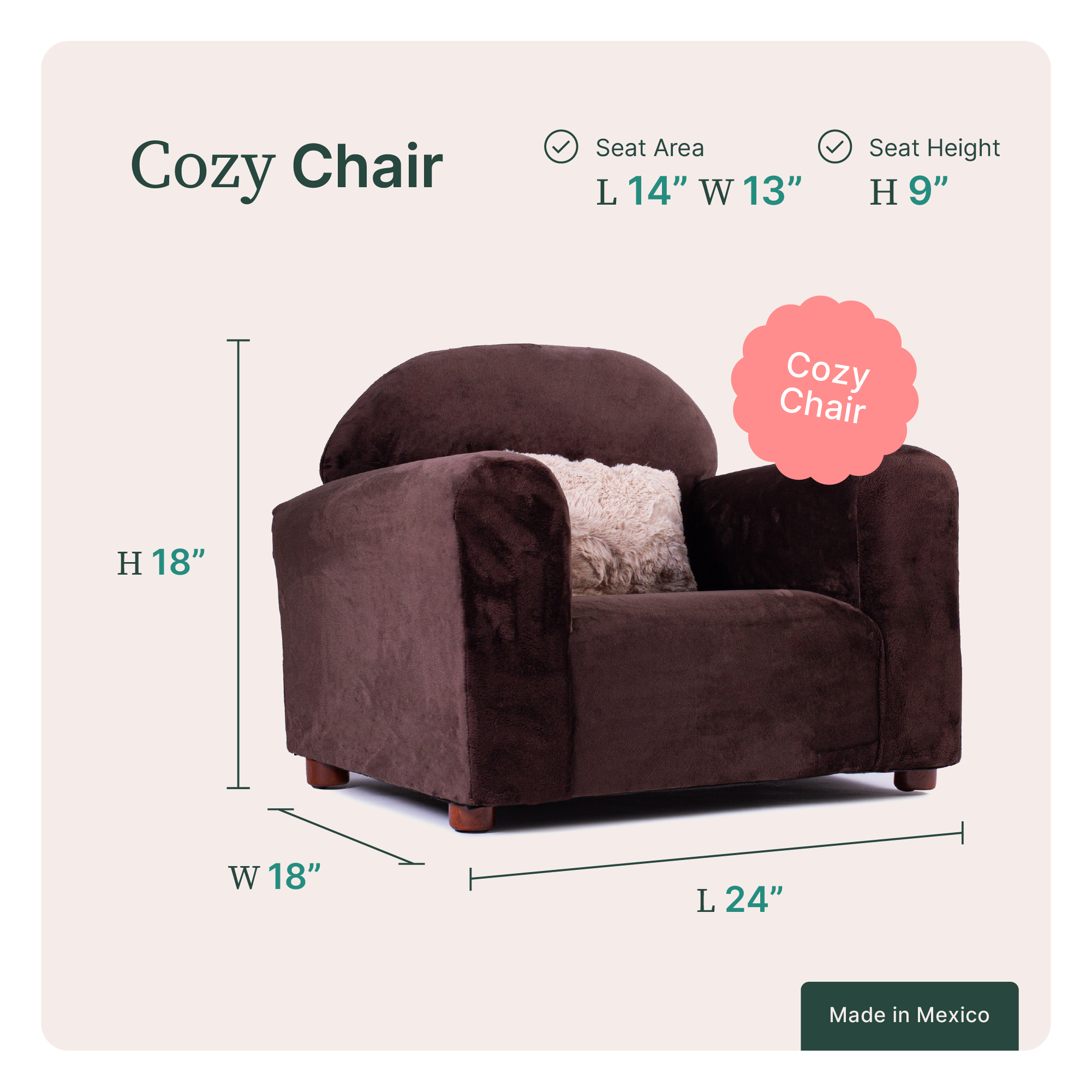 Sofá infantil trasportable Cozy Keet: Estructura y base de madera sólida, ergonómico, suave al tacto, con accesorio incluido para brindar un extra de confort