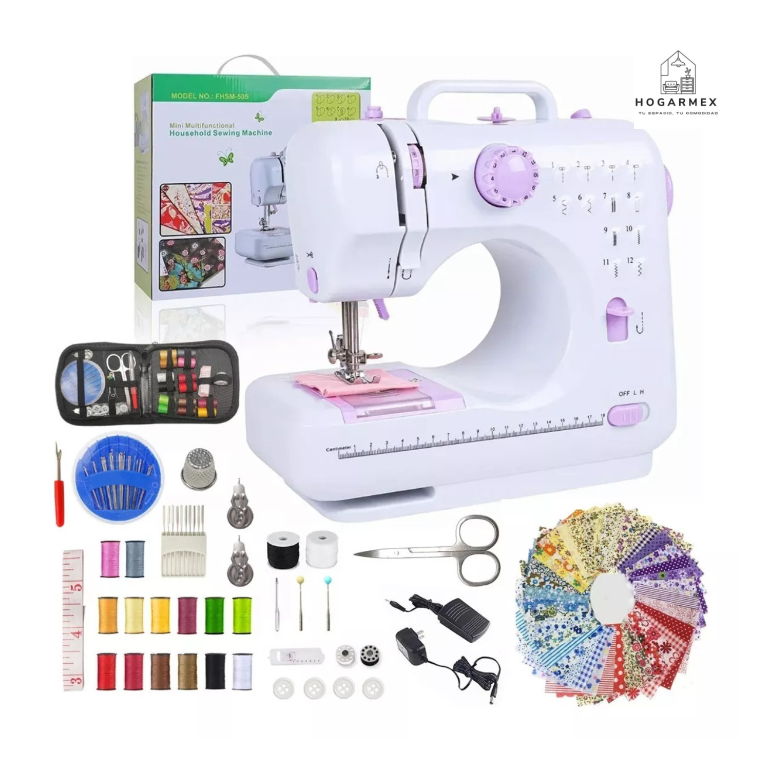 Máquina de Coser Eléctrica Portátil 115 Piezas - Set Completo para el Hogar, Color Blanco