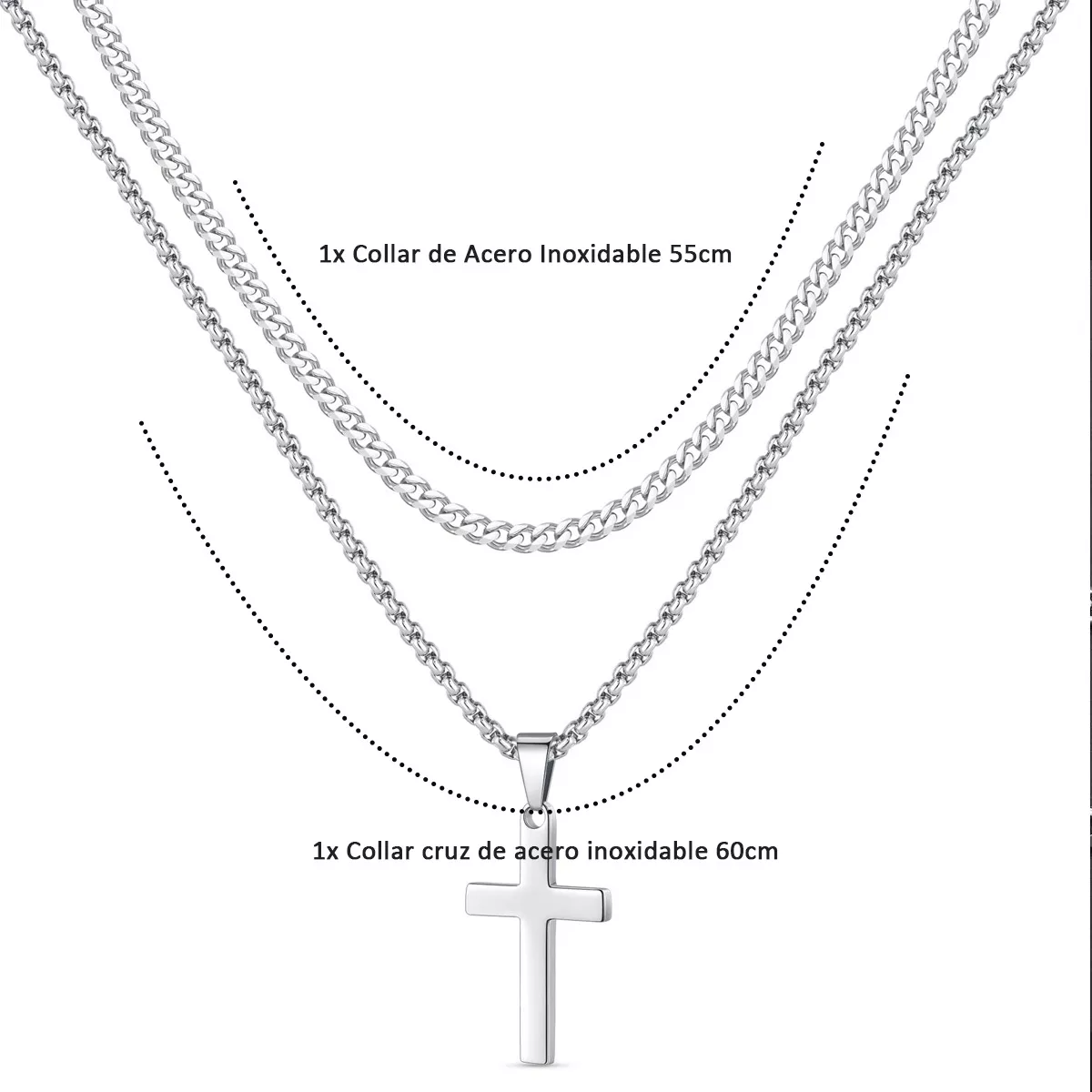 Collar Cadenas Cruz Dijes Acero Inoxidable Hombres Joyeria