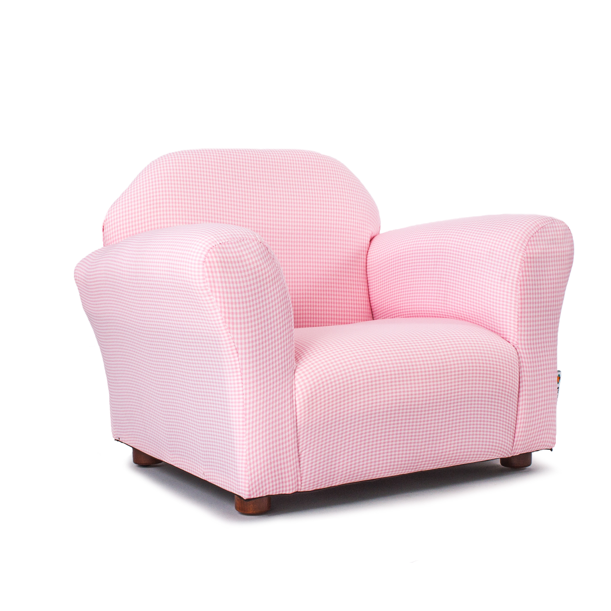 Sofá original de la marca Keet: Chair Pink Ghingham suave al tacto, con un tapizado artesanal en un encanto de cuadros vicky pink. Ideal para dormitorio o sala de star