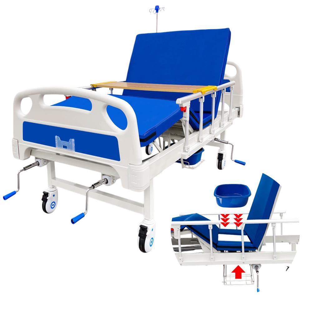 Cama Hospitalaria Manual con Comodo /Toilet Porta Suero+Mesa
