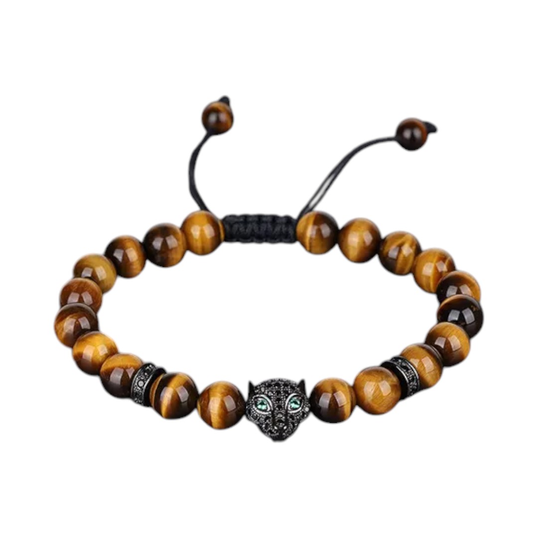 Pulsera de Jaguar de Piedra Natural Café para Caballero