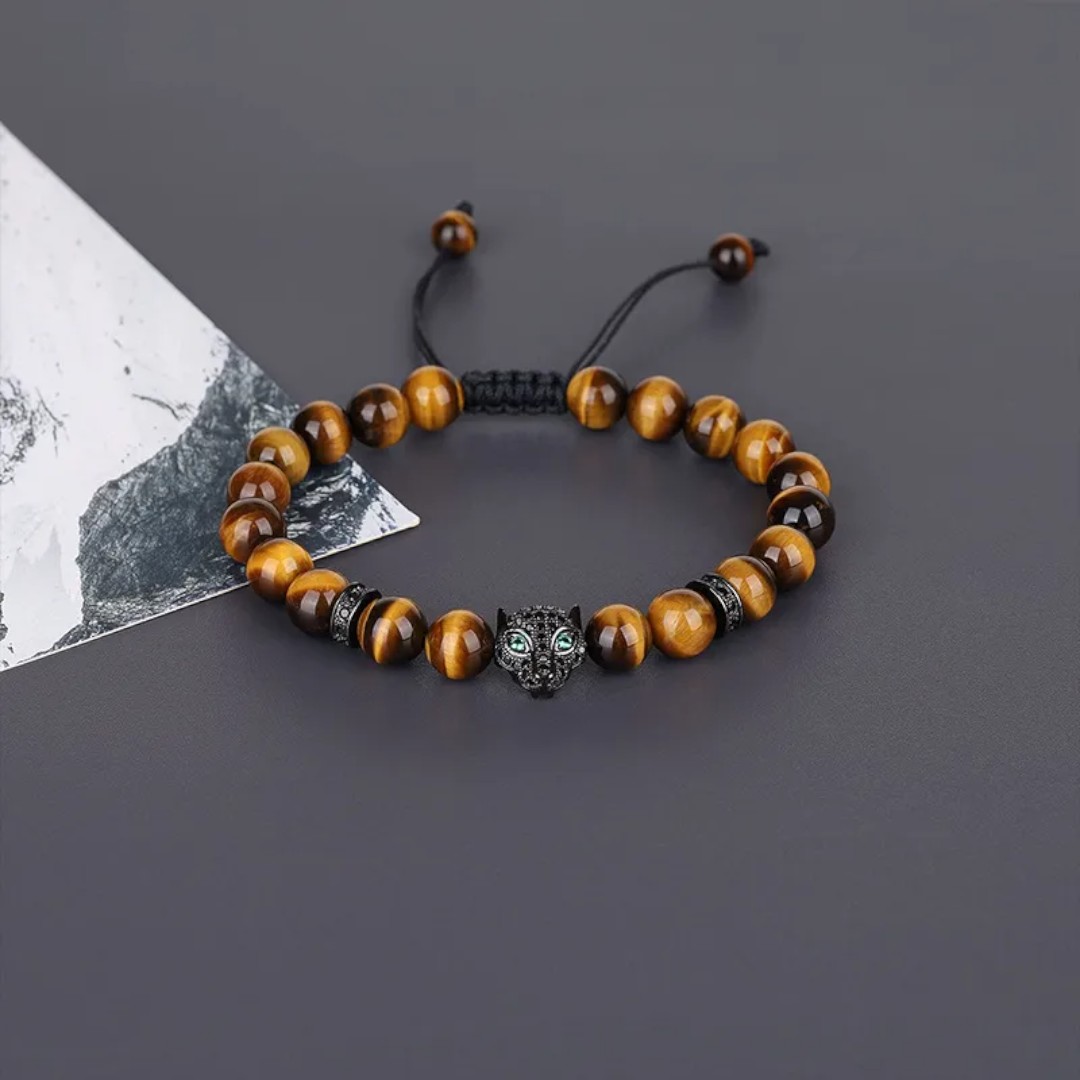 Pulsera de Jaguar de Piedra Natural Café para Caballero