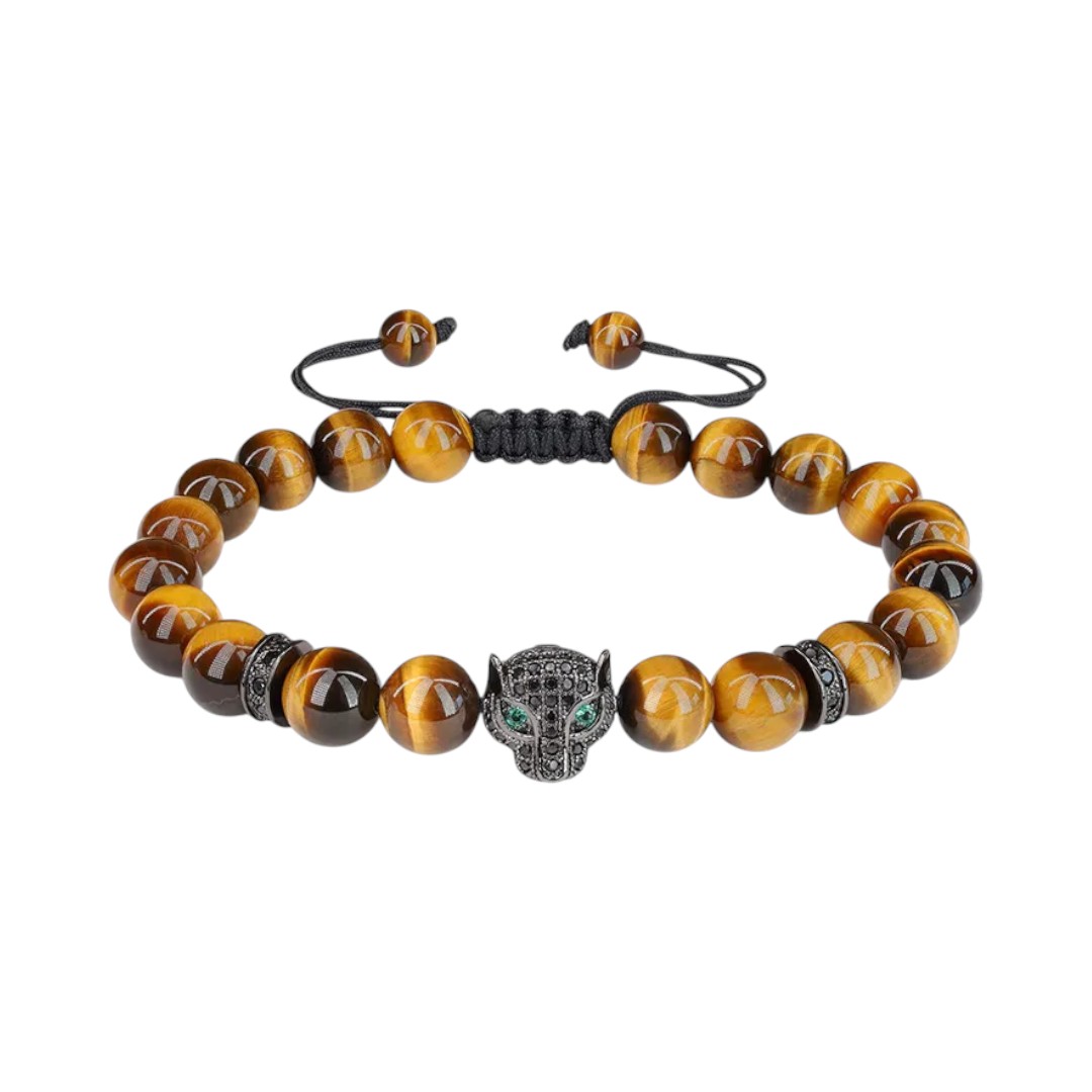 Pulsera de Jaguar de Piedra Natural Café para Caballero