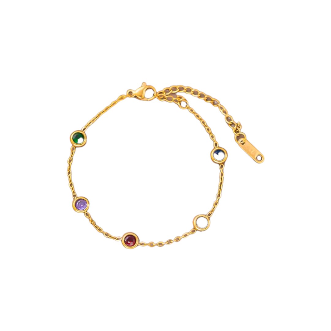 Pulsera de Zirconias Arcoíris de Acero Inoxidable Chapado en Oro de 18K para Dama