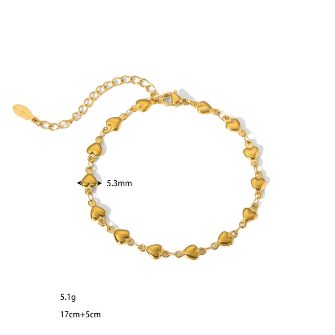 Pulsera de Corazones de Acero Inoxidable Chapado en Oro de 18K para Dama