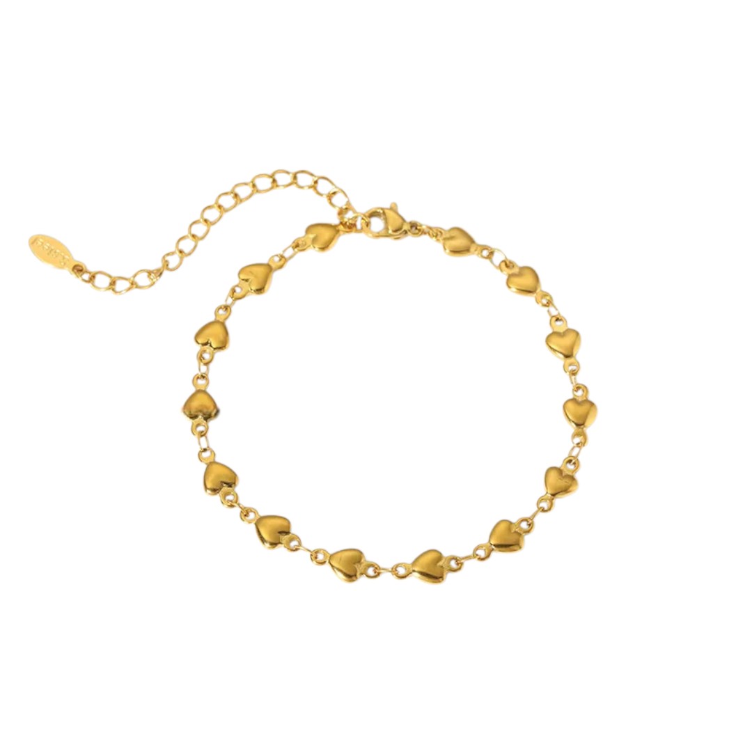 Pulsera de Corazones de Acero Inoxidable Chapado en Oro de 18K para Dama