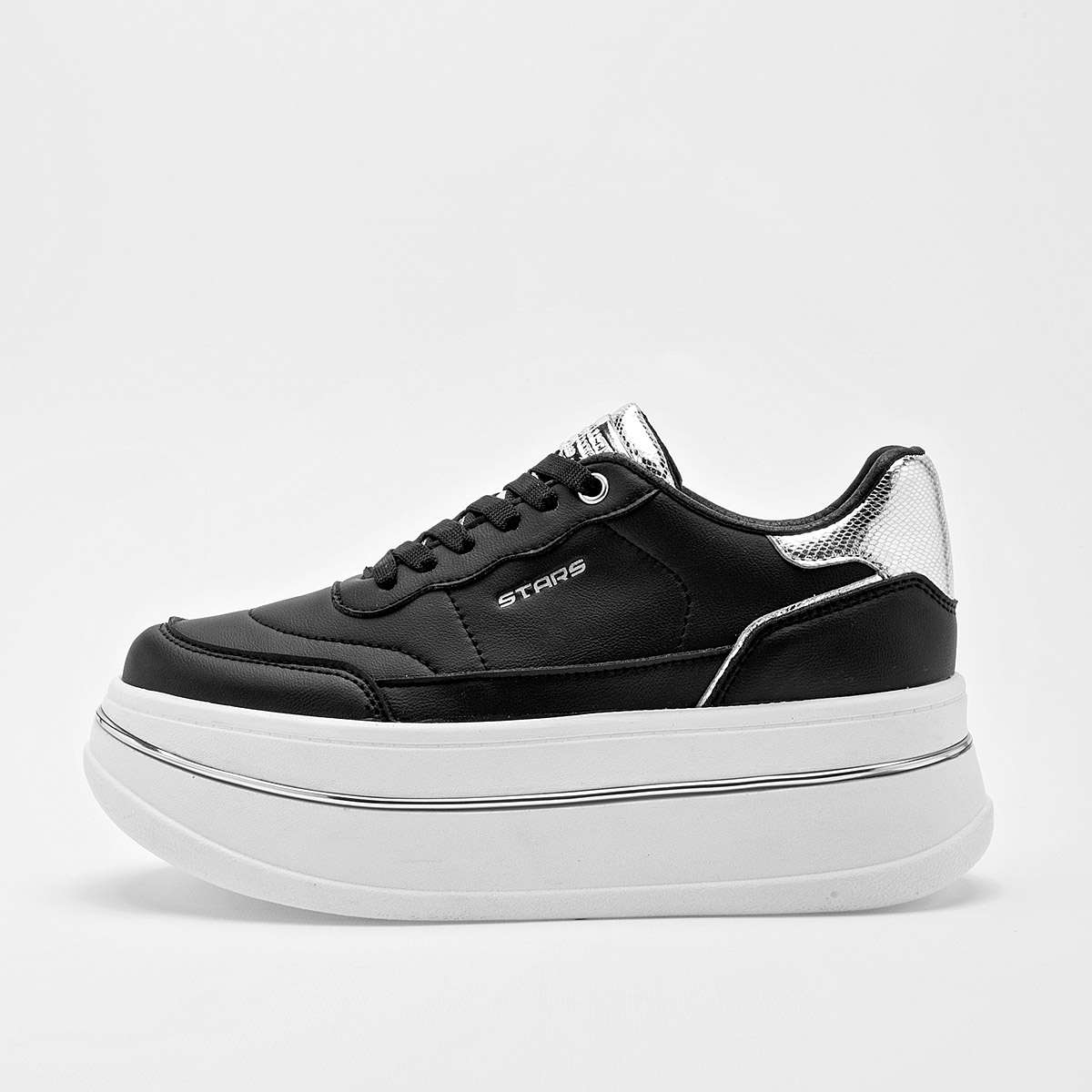 STARS OF THE WORLD DU432 MUJER TENIS CASUAL PLATAFORMA 5 CM COLOR NEGRO PLATA