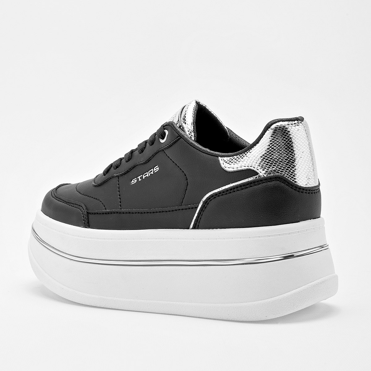 STARS OF THE WORLD DU432 MUJER TENIS CASUAL PLATAFORMA 5 CM COLOR NEGRO PLATA