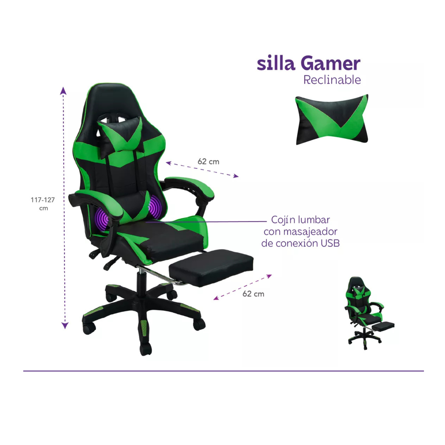 Silla Gamer Reclinable con Reposapiés Ergonómico