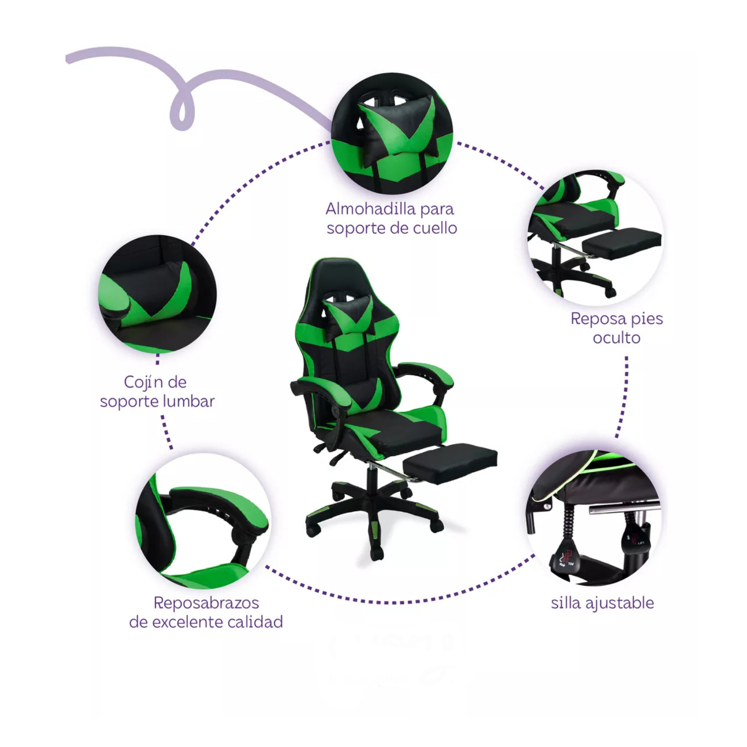 Silla Gamer Reclinable con Reposapiés Ergonómico